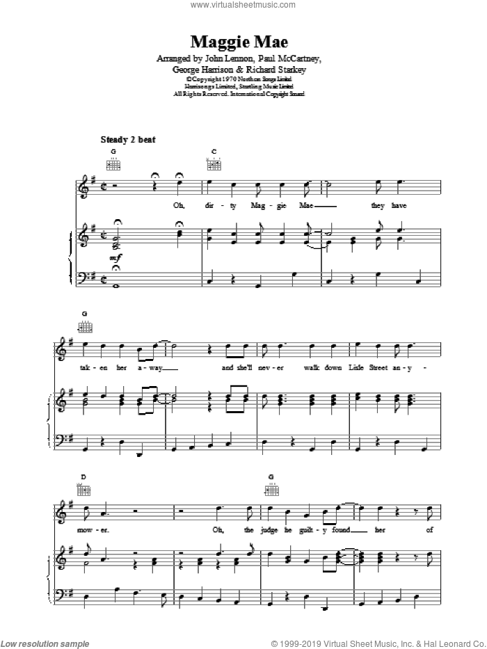 Maggie Mae sheet music for voice, piano or guitar by The Beatles, intermediate skill level
