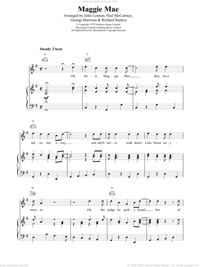 Maggie Mae sheet music for voice, piano or guitar by The Beatles, intermediate skill level