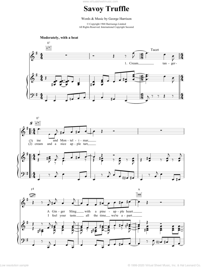 Savoy Truffle sheet music for voice, piano or guitar by The Beatles, intermediate skill level