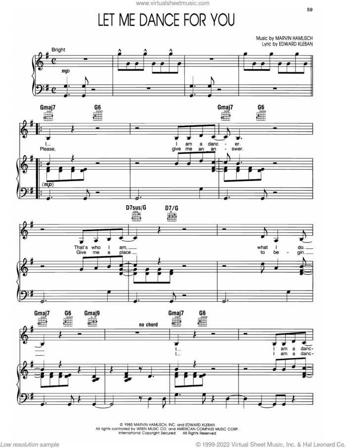 Let Me Dance For You (from A Chorus Line) sheet music for voice, piano or guitar by Marvin Hamlisch and Edward Kleban, intermediate skill level