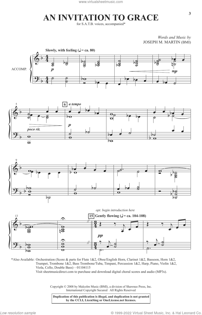 An Invitation To Grace sheet music for choir (SATB: soprano, alto, tenor, bass) by Joseph M. Martin, intermediate skill level