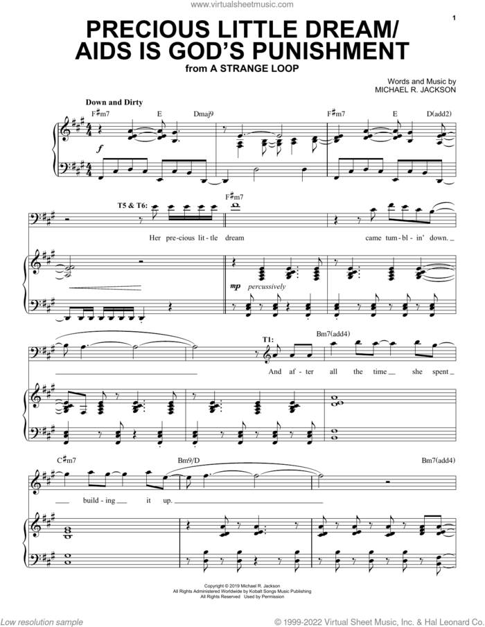 Precious Little Dream / AIDS Is God's Punishment (from A Strange Loop) sheet music for voice and piano by Michael R. Jackson, intermediate skill level