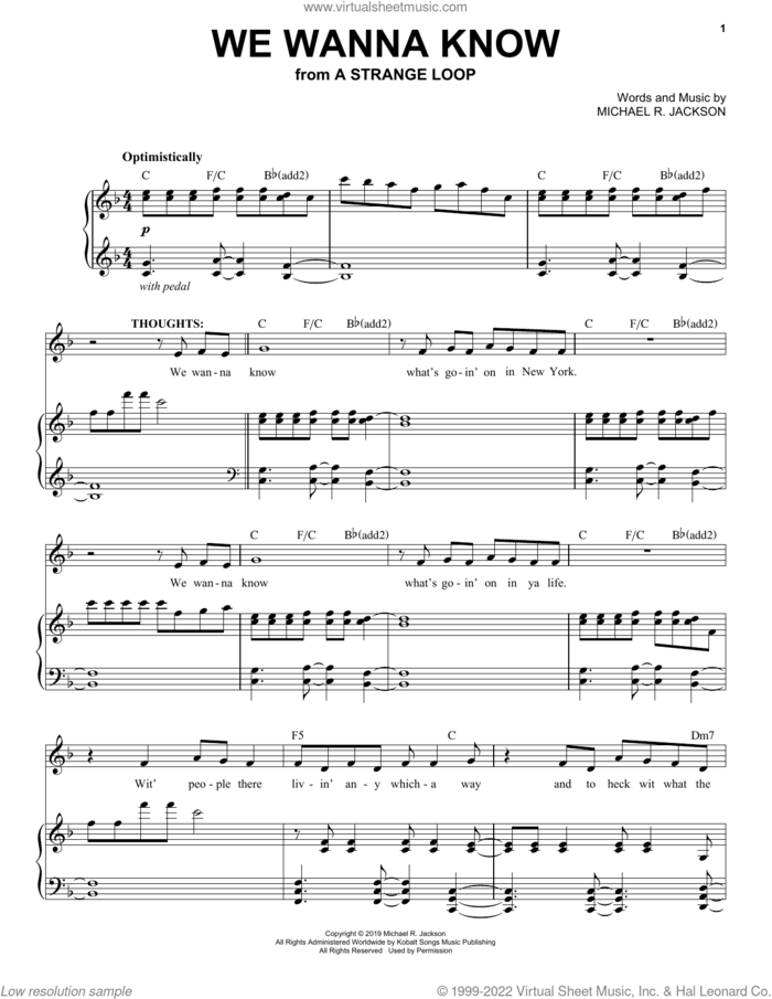 We Wanna Know (from A Strange Loop) sheet music for voice and piano by Michael R. Jackson, intermediate skill level