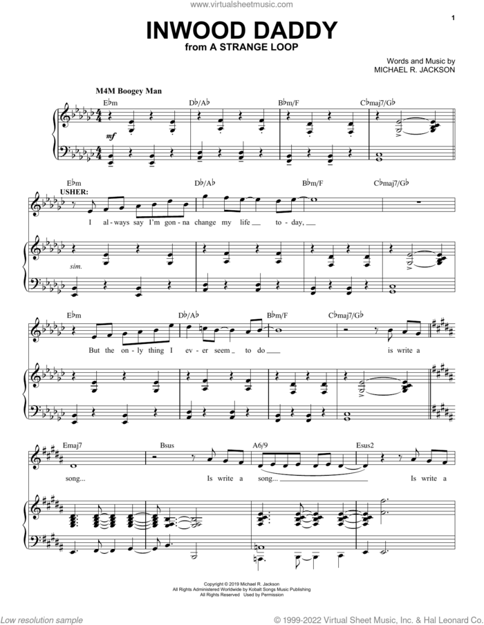 Inwood Daddy (from A Strange Loop) sheet music for voice and piano by Michael R. Jackson, intermediate skill level