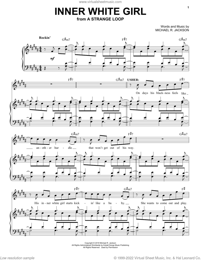 Inner White Girl (from A Strange Loop) sheet music for voice and piano by Michael R. Jackson, intermediate skill level