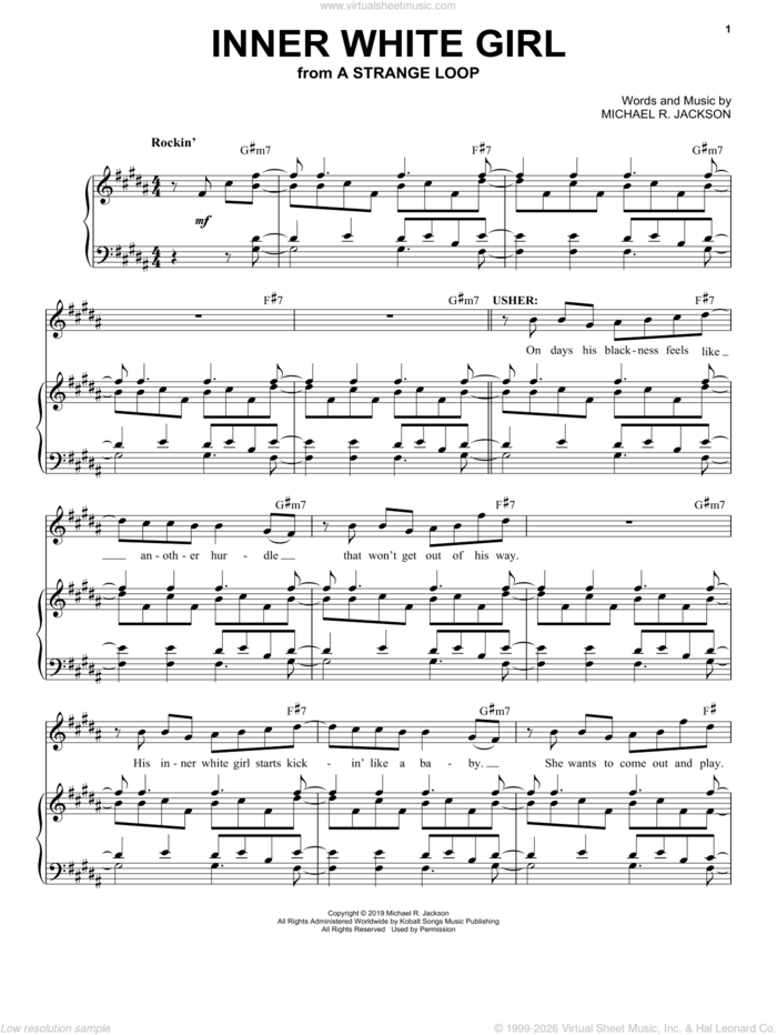 Inner White Girl (from A Strange Loop) sheet music for voice and piano by Michael R. Jackson, intermediate skill level
