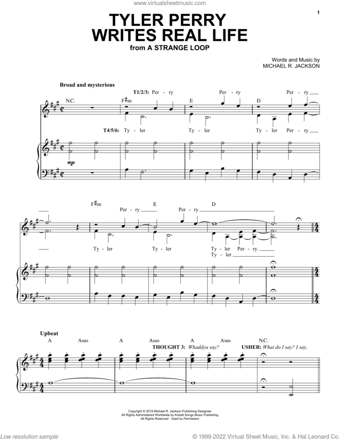 Tyler Perry Writes Real Life (from A Strange Loop) sheet music for voice and piano by Michael R. Jackson, intermediate skill level