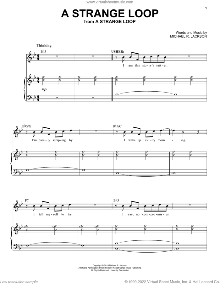 A Strange Loop sheet music for voice and piano by Michael R. Jackson, intermediate skill level