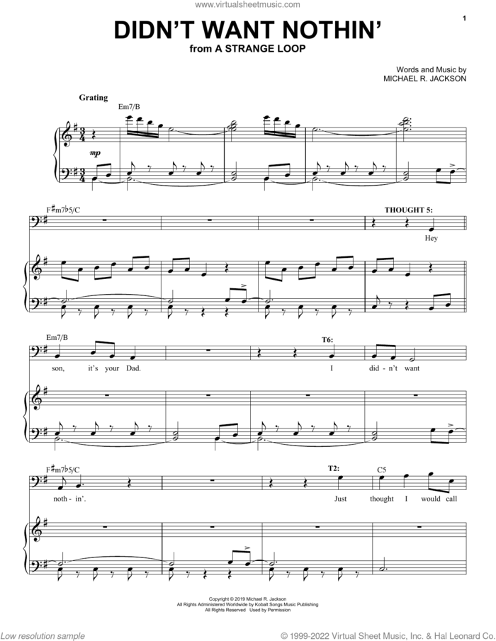 Didn't Want Nothin' (from A Strange Loop) sheet music for voice and piano by Michael R. Jackson, intermediate skill level
