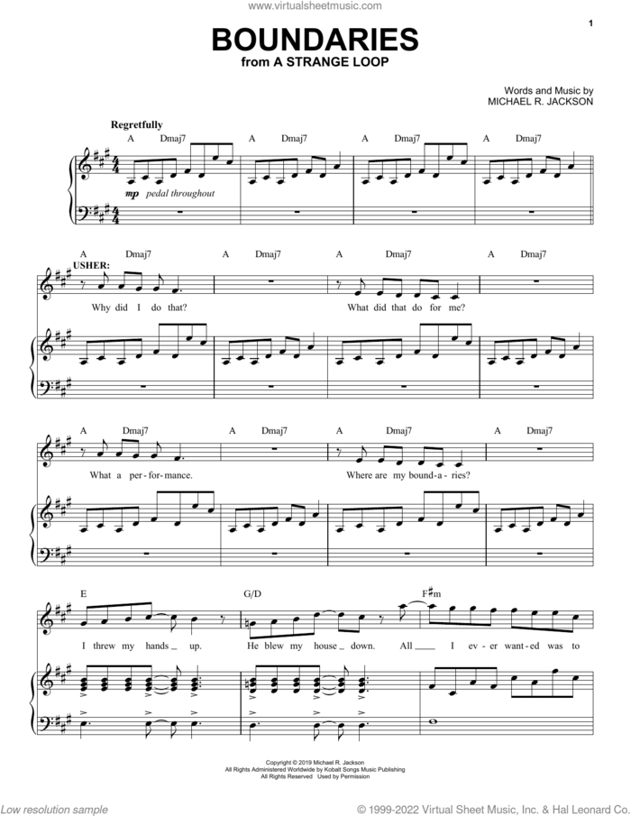 Boundaries (from A Strange Loop) sheet music for voice and piano by Michael R. Jackson, intermediate skill level