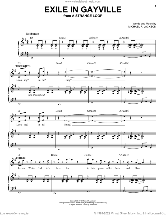 Exile In Gayville (from A Strange Loop) sheet music for voice and piano by Michael R. Jackson, intermediate skill level