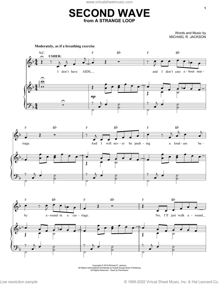 Second Wave (from A Strange Loop) sheet music for voice and piano by Michael R. Jackson, intermediate skill level