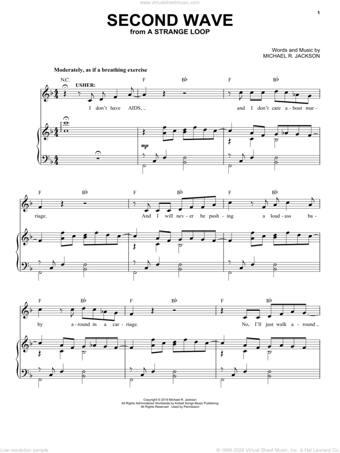 Second Wave (from A Strange Loop) sheet music for voice and piano by Michael R. Jackson, intermediate skill level
