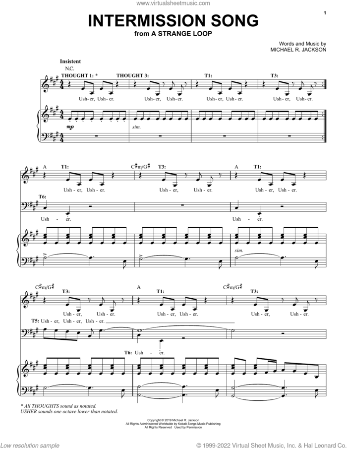 Intermission Song (from A Strange Loop) sheet music for voice and piano by Michael R. Jackson, intermediate skill level