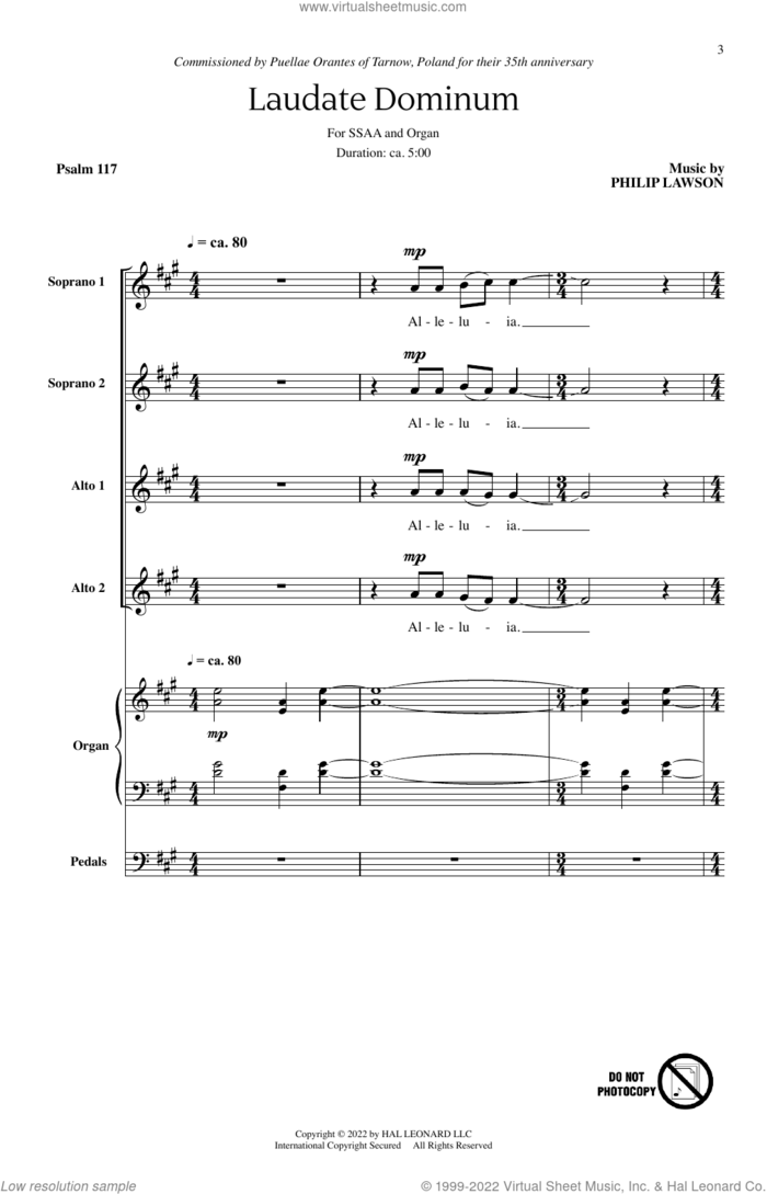 Laudate Dominum sheet music for choir (SSAA: soprano, alto) by Philip Lawson and Psalm 117, intermediate skill level