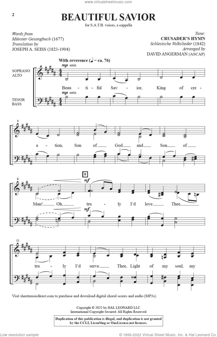 Beautiful Savior sheet music for choir (SATB: soprano, alto, tenor, bass) by David Angerman, Joseph A. Seiss (trans.), Munster Gesangbuch and Silesian Folk Tune, intermediate skill level