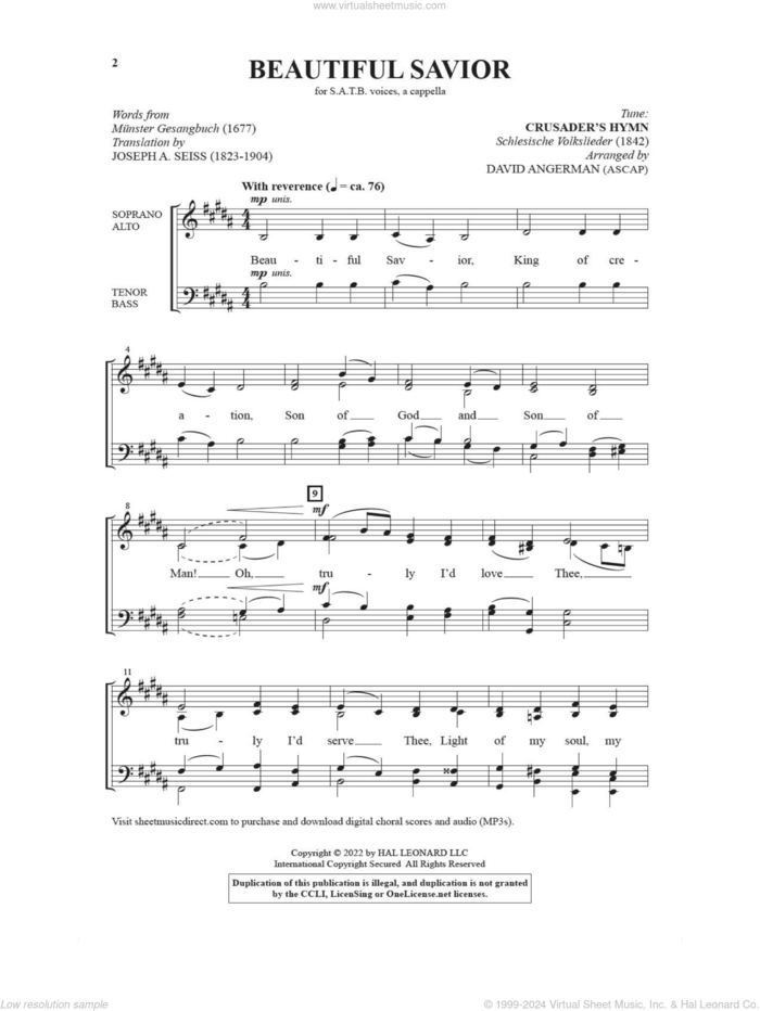 Beautiful Savior sheet music for choir (SATB: soprano, alto, tenor, bass) by David Angerman, Joseph A. Seiss (trans.), Munster Gesangbuch and Silesian Folk Tune, intermediate skill level