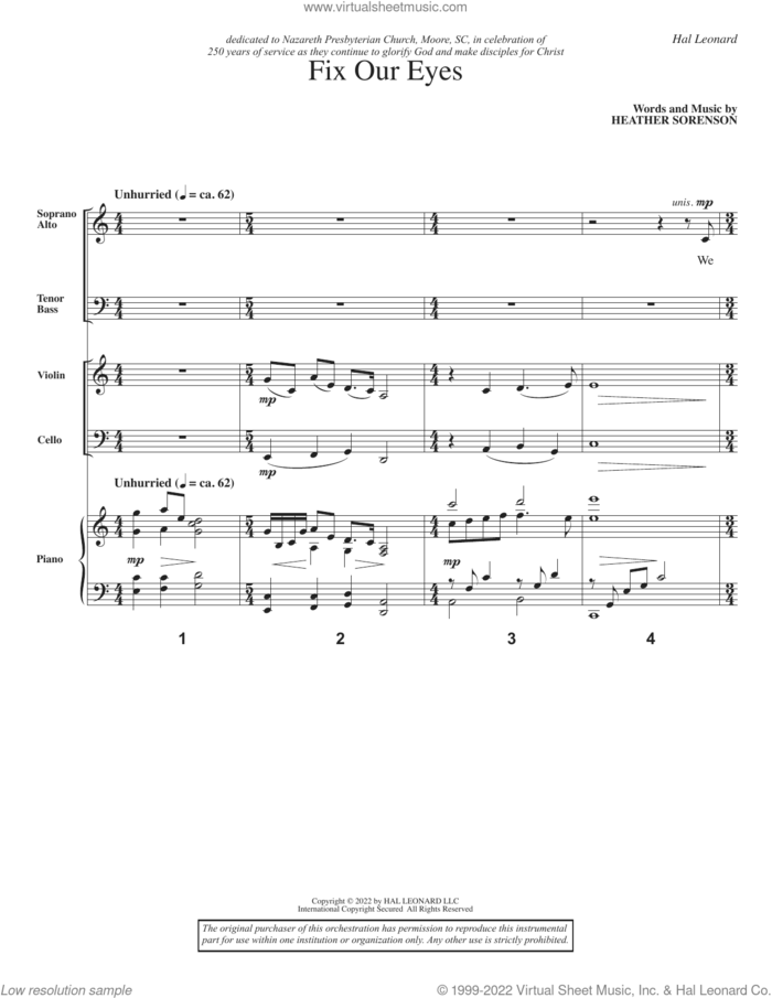 Fix Our Eyes (COMPLETE) sheet music for orchestra/band by Heather Sorenson, intermediate skill level