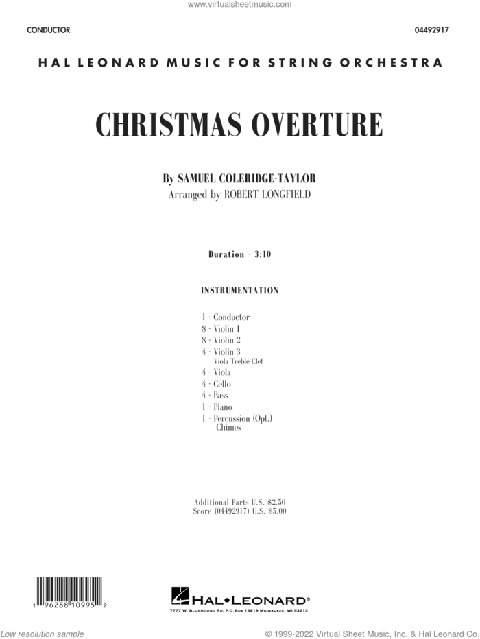 Christmas Overture (arr. Robert Longfield) (COMPLETE) sheet music for orchestra by Robert Longfield and Samuel Coleridge-Taylor, intermediate skill level