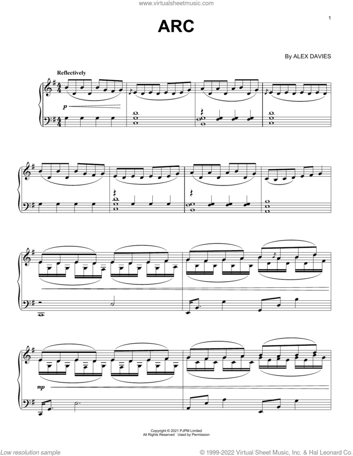 Arc sheet music for piano solo by Wide Eyed and Alex Davies, classical score, intermediate skill level