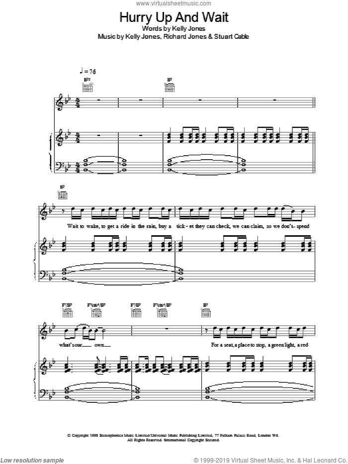 Hurry Up And Wait sheet music for voice, piano or guitar by Stereophonics, intermediate skill level