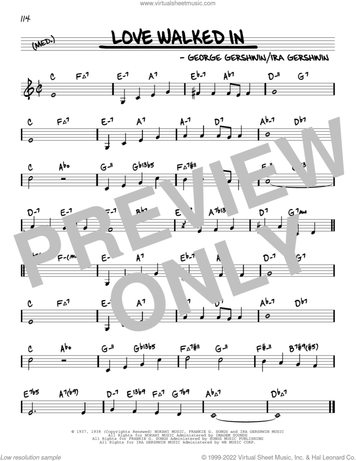 Love Walked In (arr. David Hazeltine) sheet music for voice and other instruments (real book) by George Gershwin, David Hazeltine and Ira Gershwin, intermediate skill level