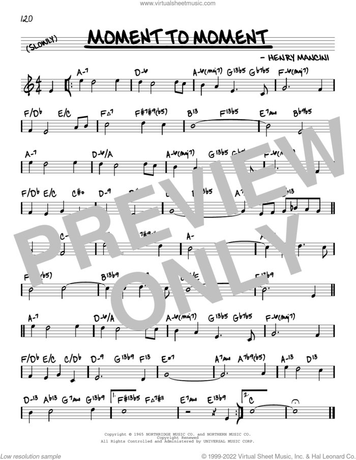 Moment To Moment (arr. David Hazeltine) sheet music for voice and other instruments (real book) by Henry Mancini and David Hazeltine, intermediate skill level