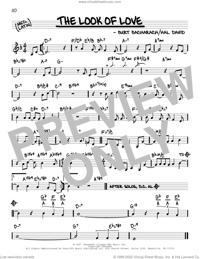 The Look Of Love (arr. David Hazeltine) sheet music for voice and other instruments (real book) by Dusty Springfield, David Hazeltine, Burt Bacharach and Hal David, intermediate skill level