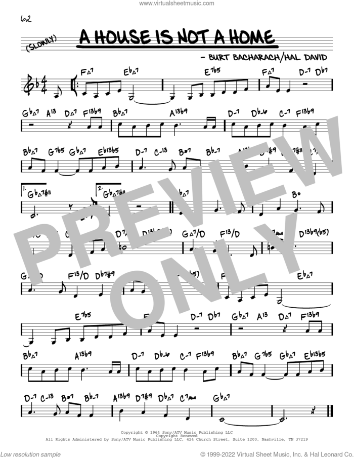 A House Is Not A Home (arr. David Hazeltine) sheet music for voice and other instruments (real book) by Burt Bacharach, David Hazeltine, Bacharach & David and Hal David, intermediate skill level