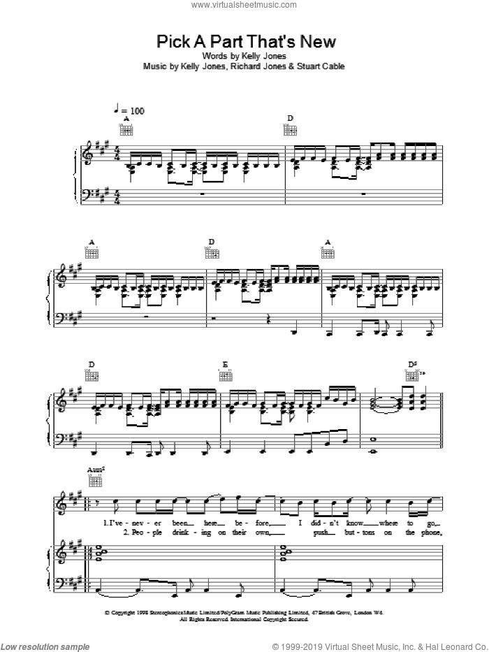 Pick A Part That's New sheet music for voice, piano or guitar by Stereophonics, intermediate skill level