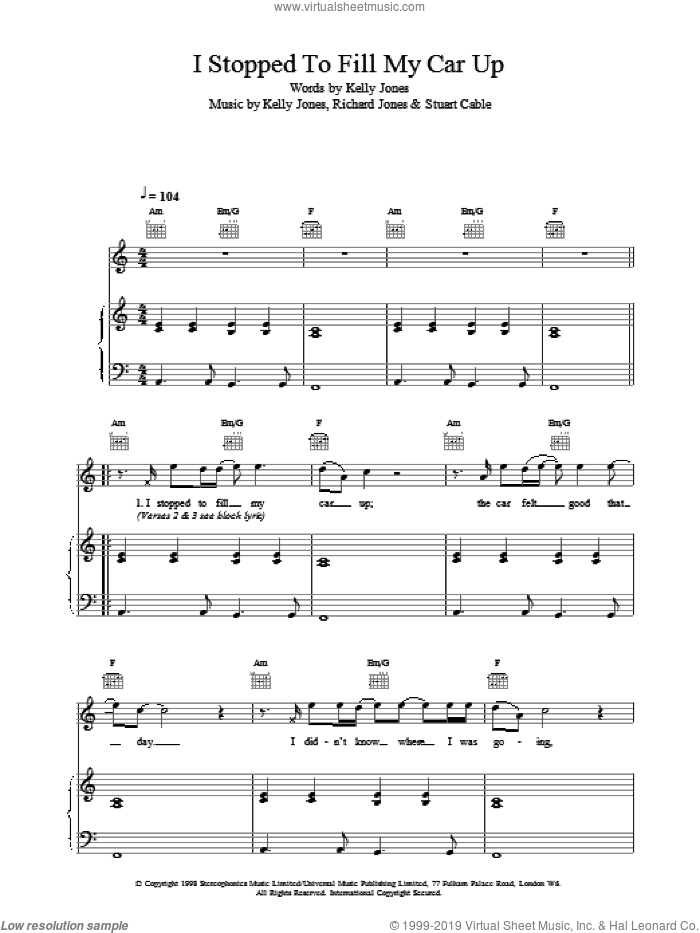 I Stopped To Fill My Car Up sheet music for voice, piano or guitar by Stereophonics, intermediate skill level
