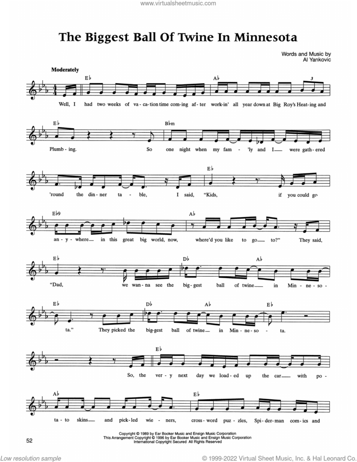 The Biggest Ball Of Twine In Minnesota sheet music for voice and other instruments (fake book) by 'Weird Al' Yankovic and Al Yankovic, intermediate skill level