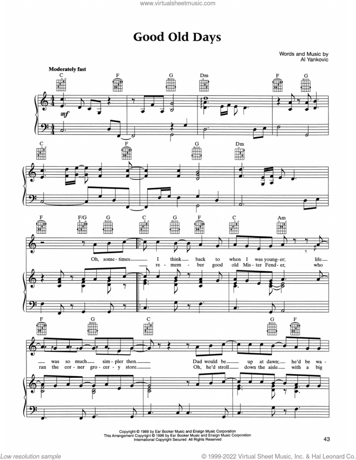 Good Old Days sheet music for voice, piano or guitar by 'Weird Al' Yankovic and Al Yankovic, intermediate skill level
