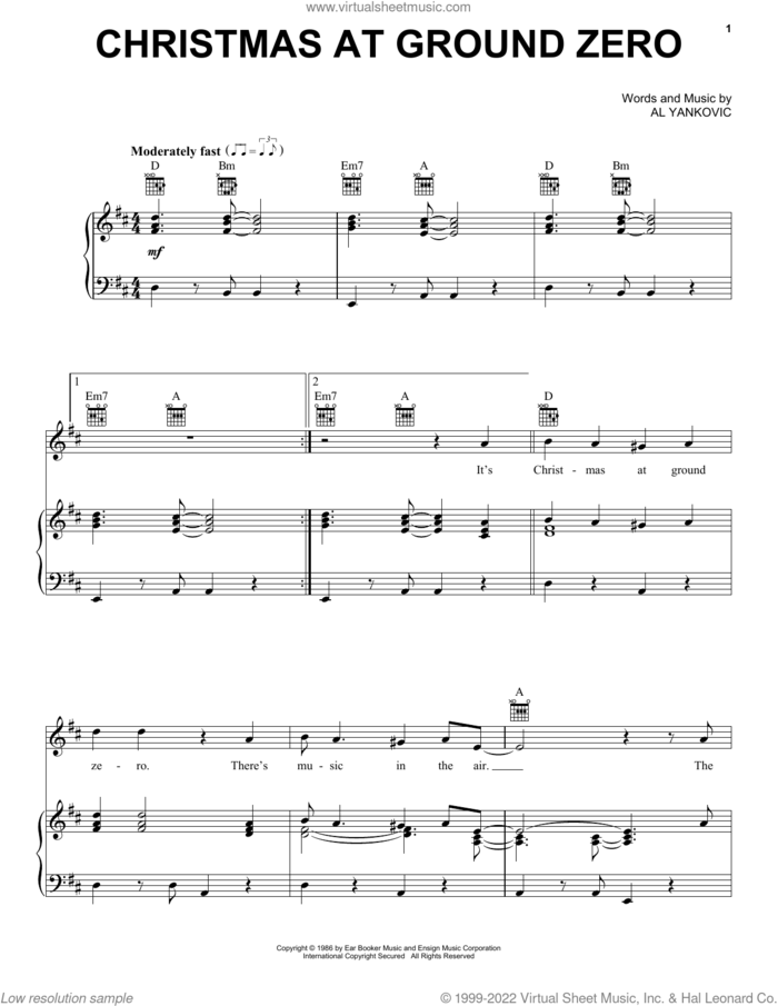 Christmas At Ground Zero sheet music for voice, piano or guitar by 'Weird Al' Yankovic and Al Yankovic, intermediate skill level