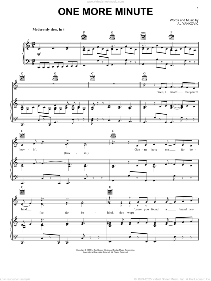 One More Minute sheet music for voice, piano or guitar by 'Weird Al' Yankovic and Al Yankovic, intermediate skill level