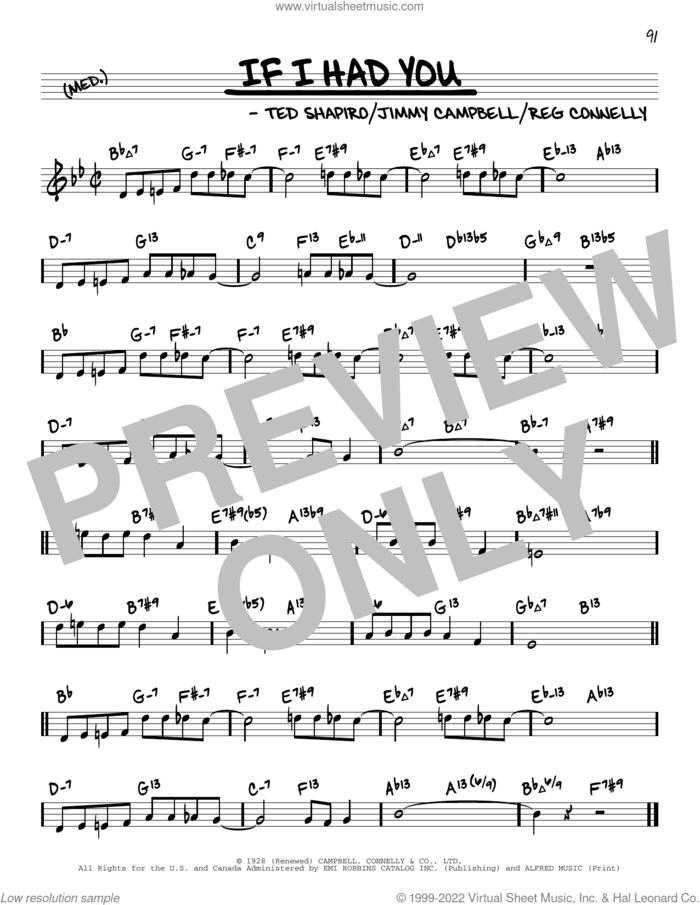 If I Had You (arr. David Hazeltine) sheet music for voice and other instruments (real book) by Frank Sinatra, David Hazeltine, Jimmy Campbell, Reg Connelly and Ted Shapiro, intermediate skill level