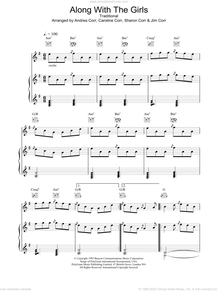 Along With The Girls sheet music for voice, piano or guitar by The Corrs, intermediate skill level
