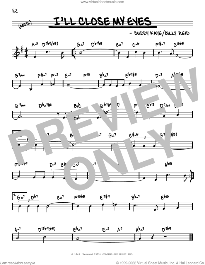 I'll Close My Eyes (arr. David Hazeltine) sheet music for voice and other instruments (real book) by Buddy Kaye, David Hazeltine and Billy Reid, intermediate skill level