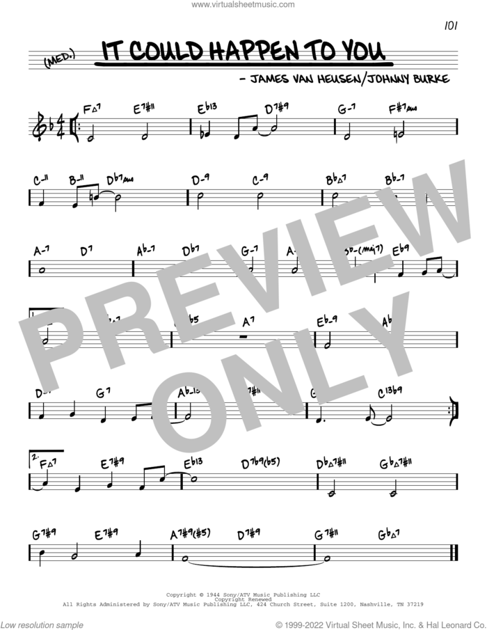 It Could Happen To You (arr. David Hazeltine) sheet music for voice and other instruments (real book) by Jimmy van Heusen, David Hazeltine and John Burke, intermediate skill level