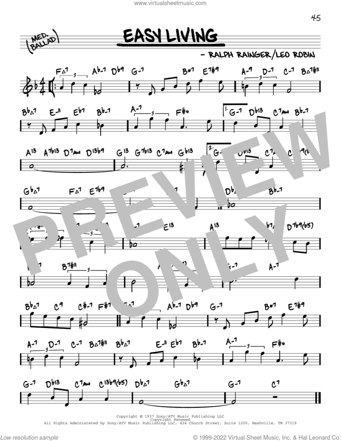 Easy Living (arr. David Hazeltine) sheet music for voice and other instruments (real book) by Leo Robin, David Hazeltine, Billie Holiday and Ralph Rainger, intermediate skill level