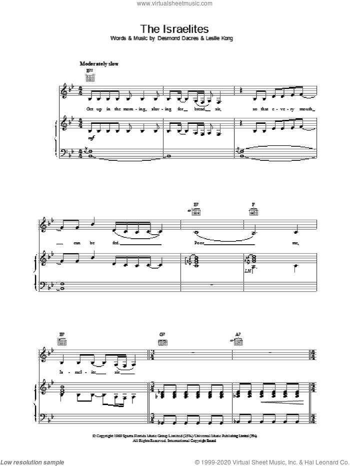 The Israelites sheet music for voice, piano or guitar by Desmond Dekker & The Aces and Desmond Dekker, intermediate skill level
