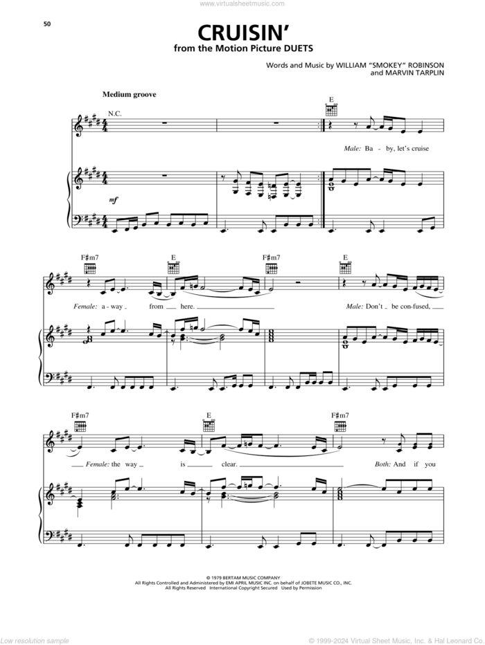 Cruisin' sheet music for voice, piano or guitar by William 'Smokey' Robinson, Huey Lewis and Marvin Tarplin, intermediate skill level