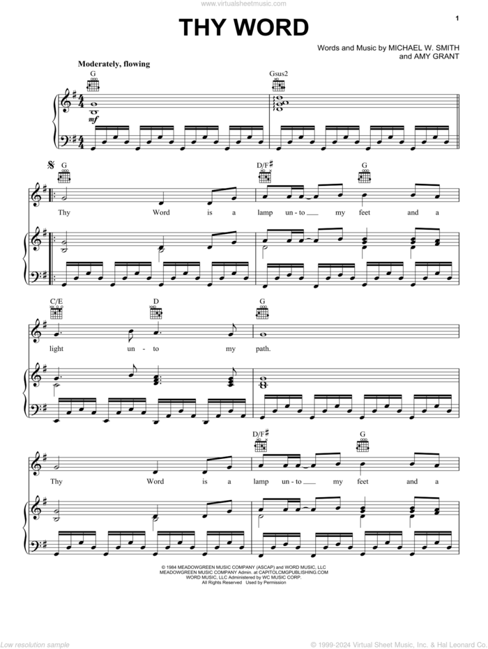 Thy Word sheet music for voice, piano or guitar by Amy Grant and Michael W. Smith, intermediate skill level