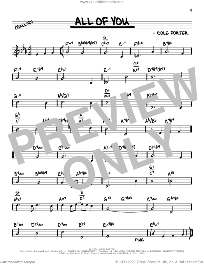 All Of You (arr. David Hazeltine) sheet music for voice and other instruments (real book) by Cole Porter and David Hazeltine, intermediate skill level