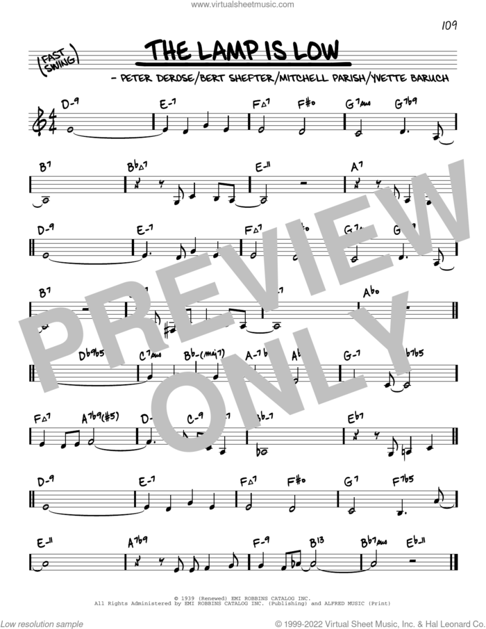 The Lamp Is Low (arr. David Hazeltine) sheet music for voice and other instruments (real book) by Mitchell Parish, David Hazeltine, Bert Shefter, Peter DeRose and Yvette Baruch, intermediate skill level