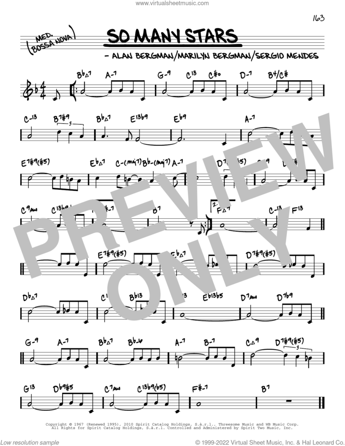 So Many Stars (arr. David Hazeltine) sheet music for voice and other instruments (real book) by Sergio Mendes, David Hazeltine, Alan Bergman and Marilyn Bergman, intermediate skill level