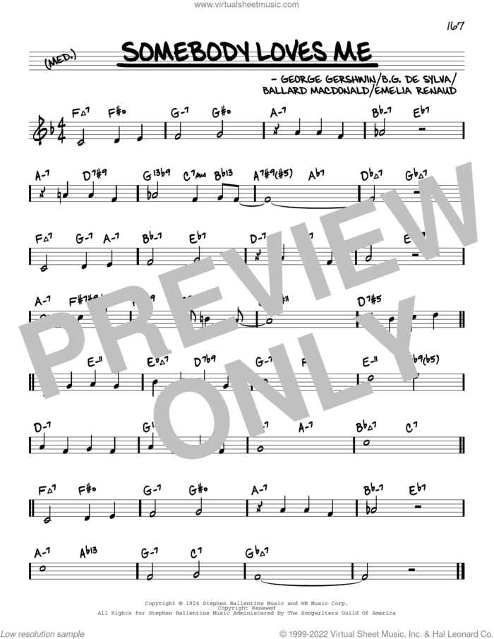 Somebody Loves Me (arr. David Hazeltine) sheet music for voice and other instruments (real book) by George Gershwin, David Hazeltine, Ballard MacDonald and Buddy DeSylva, intermediate skill level