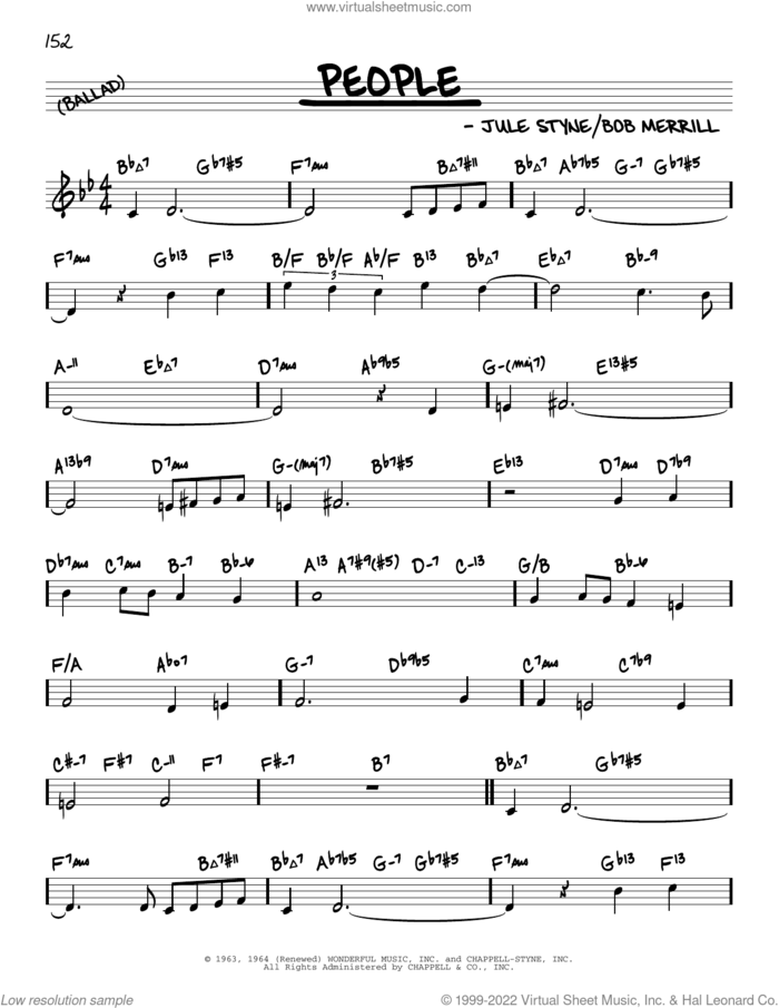 People (arr. David Hazeltine) sheet music for voice and other instruments (real book) by Barbra Streisand, David Hazeltine, Bob Merrill and Jule Styne, intermediate skill level