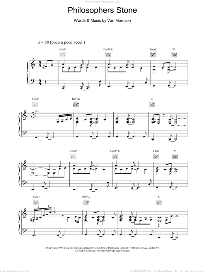 Philosophers Stone sheet music for voice, piano or guitar by Van Morrison, intermediate skill level