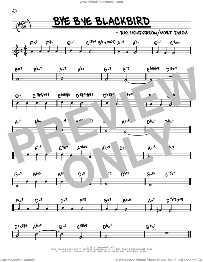 Bye Bye Blackbird (arr. David Hazeltine) sheet music for voice and other instruments (real book) by Ray Henderson, David Hazeltine and Mort Dixon, intermediate skill level